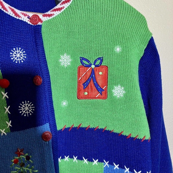 Ugly Christmas Sweater Size M Cardigan Crystal Kobe Preowned Appliqués Sequins - Picture 4 of 7